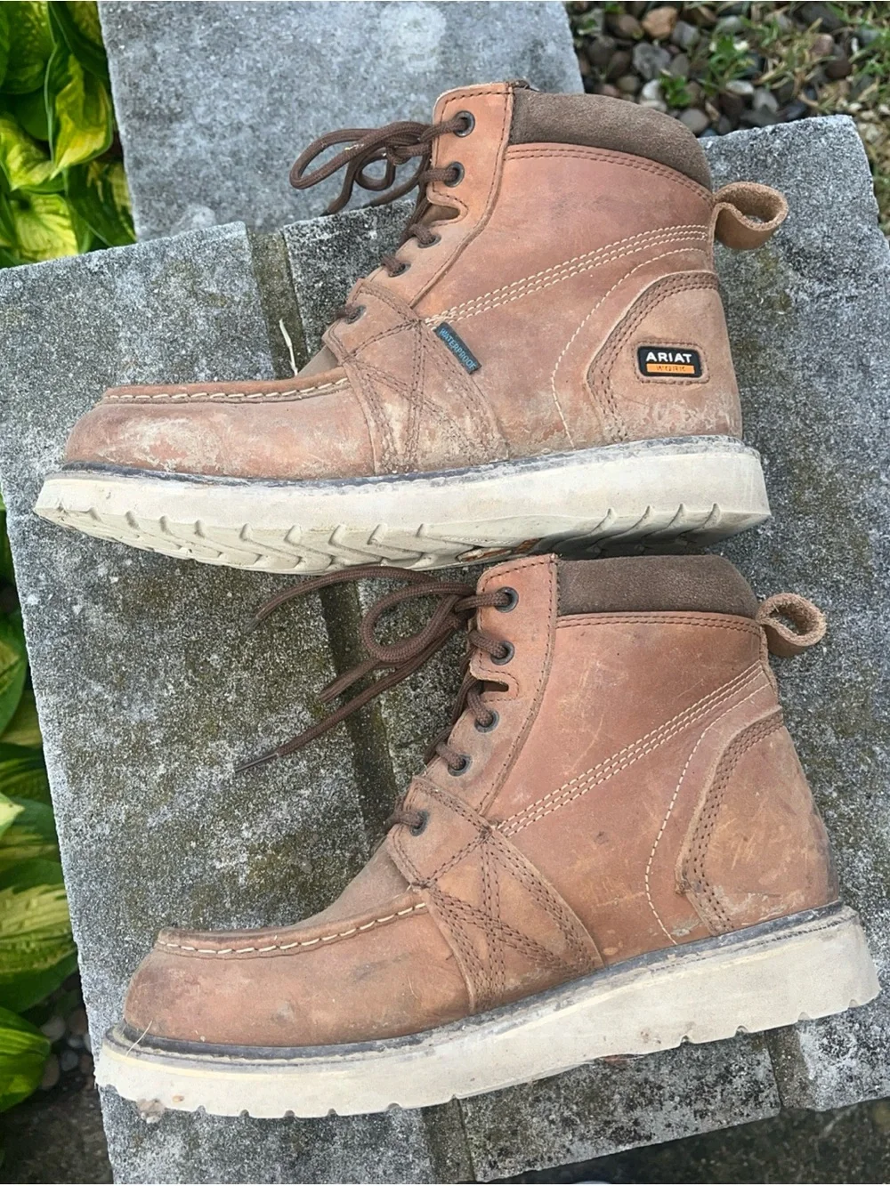 Ariat Rebar Wedge Moc Toe Waterproof Work Boots Distressed Lace Up Mens Size 9B